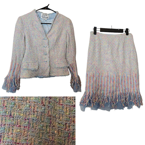 TERI JON by Rickie Freeman Tweed Skirt Jacket Suit pastel size xs - Picture 1 of 11
